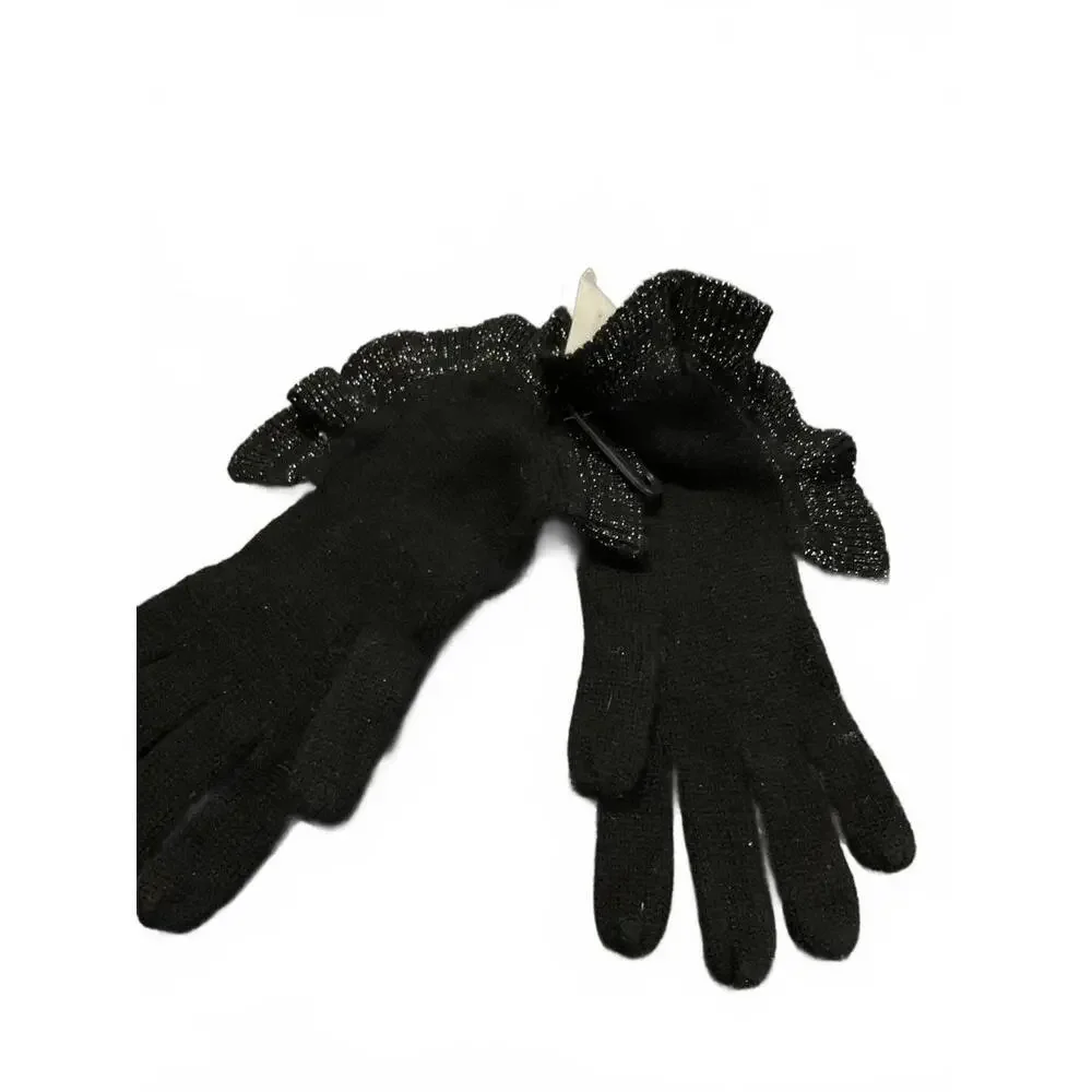 Never 2 Late Black Women's Gloves with Sparkly Ruffle Cuffs NWT